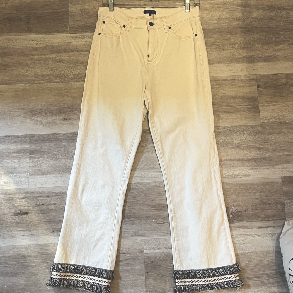 1 .STATE White High-Waisted Jeans with Fringe